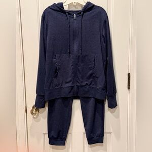 Quince Women’s Flow Knit2 Piece Jogger Hoodie Set Navy Super Soft